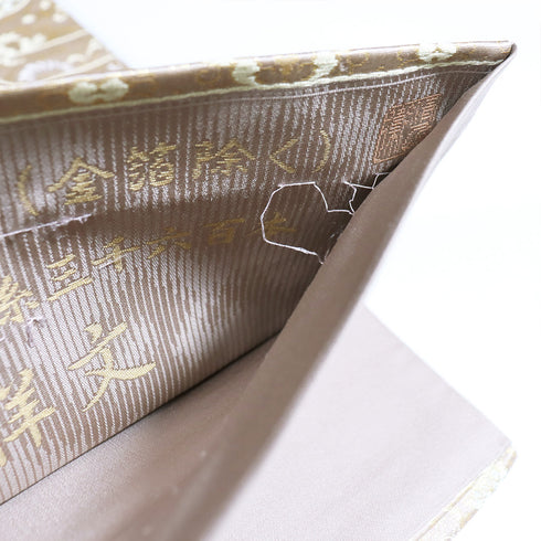 袋帯 リサイクル 帯丈452cm 六通 エ霞に欧亜吉祥文 錦織 ベージュ Lサイズ 正絹 Sランク フォーマル セミフォーマル