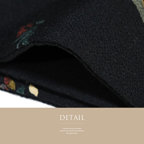 名古屋帯 リサイクル 帯丈371cm 全通 昔話柄 ちりめん ブラック Mサイズ 正絹 未使用品 お洒落 カジュアル