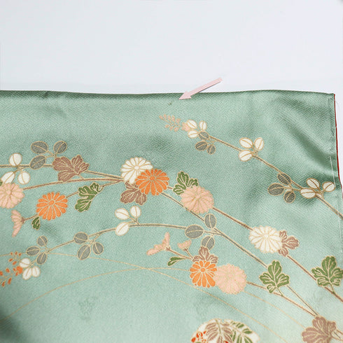 付下げ リサイクル 身丈164.5cm 裄65.2cm 袷 雪輪 花柄 地紋 箔加工 グリーン Lサイズ セミフォーマル お洒落 正絹 広衿 Sランク