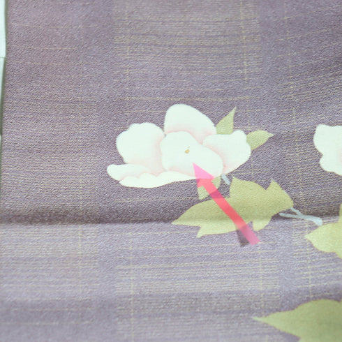 付下げ リサイクル 身丈158.4cm 裄66.2cm 袷 花柄 部分刺繍 縦ぼかし パープル Mサイズ お洒落 正絹 広衿 Bランク