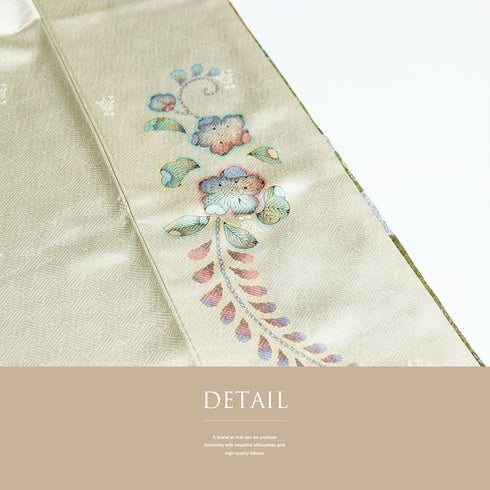 訪問着 リサイクル 身丈154.8cm 裄63.6cm 袷 辻ヶ花文様 箔 後絞り加工 グリーン Sサイズ お洒落 正絹 広衿 Sランク