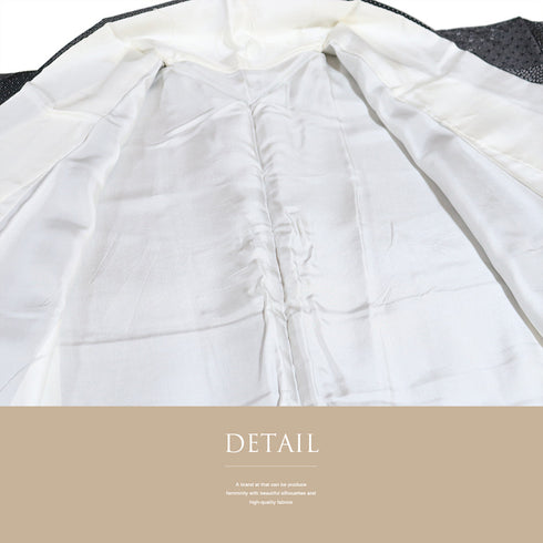 江戸小紋 リサイクル 身丈158cm 裄65.2cm 袷 伝統工芸士 寺山存男 裂取 おしゃれ八掛 ブラック Mサイズ お洒落 落款 正絹 広衿 Sランク