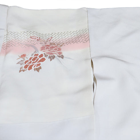訪問着 リサイクル 身丈153.8cm 裄66cm 袷 花車柄 ぼかし 汕頭刺繍 相良刺繍 箔 グレー Sサイズ セミフォーマル お洒落 正絹 広衿 Bランク