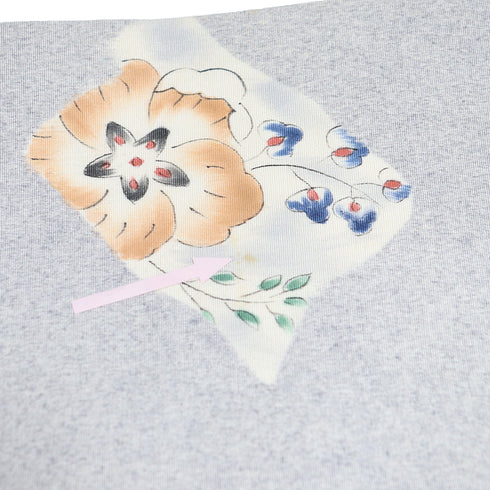 名古屋帯 リサイクル 帯丈353.5cm ポイント柄 辻が花や鳥柄 グレー Sサイズ 正絹 Aランク お洒落 カジュアル