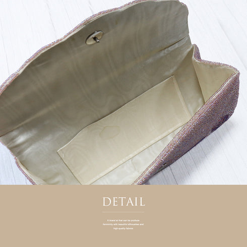 ビーズバック クラッチバッグ 葉柄 ピンクパープル お洒落 横幅22cm 高さ13cm マチ3.5cm Aランク 和装小物 ZO-88