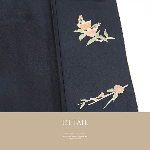 訪問着 リサイクル 身丈167.3cm 裄70.2cm 袷 短冊に花柄 金駒刺繍 箔 ブラック LLサイズ お洒落 正絹 広衿 Sランク