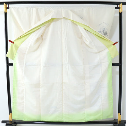 付下げ リサイクル 身丈158.2cm 裄66.8cm 袷 風景柄 作家物 重ね衿付き アイボリー Mサイズ お洒落 落款 正絹 広衿 Aランク