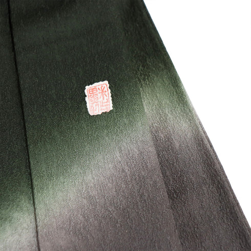 訪問着 リサイクル 身丈157.7cm 裄67.6cm 袷 花柄 ぼかし 絞り 金駒刺繍 グリーン Mサイズ お洒落 落款 しつけ糸 正絹 広衿 Aランク