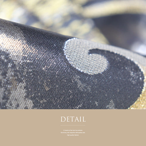 袋帯 リサイクル 帯丈424cm 六通 わらく 真珠箔 長江綿文 流水柄 ブラック Sサイズ 正絹 新品・未使用品 フォーマル セミフォーマル