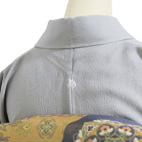 訪問着 リサイクル 身丈161.8cm 裄68.8cm 袷 裾ぼかし柄 地紋 グレー Lサイズ セミフォーマル 三つ紋 しつけ糸 正絹 広衿 Sランク