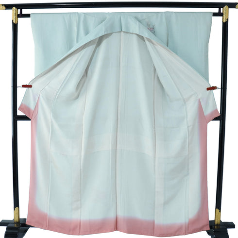 付下げ リサイクル 身丈160.8cm 裄62.4cm 袷 花籠柄 ブルー Lサイズ セミフォーマル 落款 正絹 広衿 Aランク