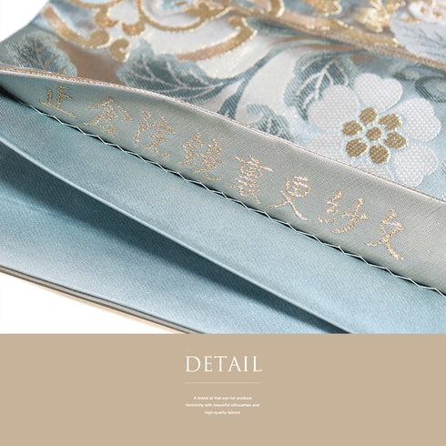 袋帯 リサイクル 帯丈432cm 六通 更紗模様 正倉院鏡裏更紗文 ブルー Sサイズ 正絹 Sランク フォーマル セミフォーマル