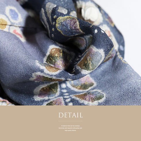 リサイクル 身丈159.5cm 裄66cm 袷 辻ヶ花 ぼかし ブルー Mサイズ お洒落 落款 正絹 広衿 Sランク