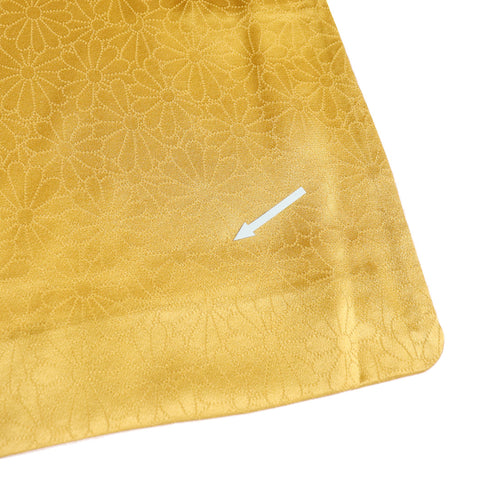 色無地 リサイクル 身丈164.5cm 裄63.2cm 袷 菊柄 イエロー Lサイズ フォーマル セミフォーマル 一つ紋 正絹 広衿 地紋あり Sランク