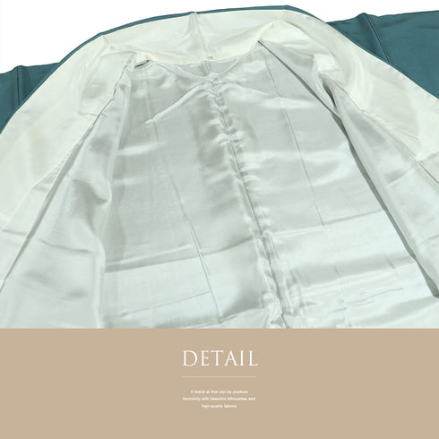 色無地 リサイクル 身丈158cm 裄62.8cm 袷 花井幸子の色 グリーン Mサイズ セミフォーマル 落款 一つ紋 しつけ糸 正絹 広衿 地紋なし Sランク