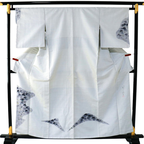 訪問着 リサイクル 身丈157.3cm 裄64.8cm 袷 紬 蔦柄 箔 杉本光正 グレー Mサイズ お洒落 落款 証紙 しつけ糸 正絹 広衿 Aランク