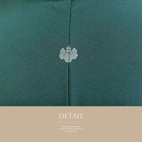 色無地 リサイクル 身丈153.5cm 裄63cm 袷 グリーン Sサイズ セミフォーマル 一つ紋 正絹 広衿 地紋なし Sランク