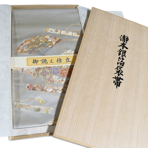 袋帯 リサイクル 帯丈438cm 六通 ポイント柄 長嶋織物 瀞銀錦 桃山の響 シルバー Mサイズ 正絹 Sランク フォーマル