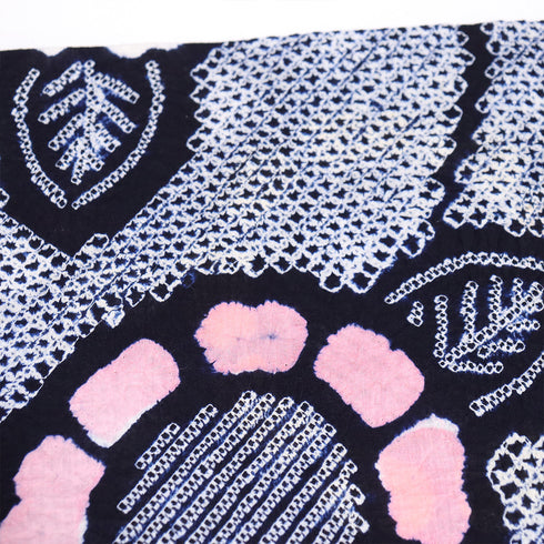 浴衣 リサイクル 夏着物 身丈145.5cm 裄62.4cm 夏物 絞り 花柄 ジュニアサイズ ネイビー SSサイズ カジュアル お洒落 木綿 洗える着物 バチ衿 Aランク