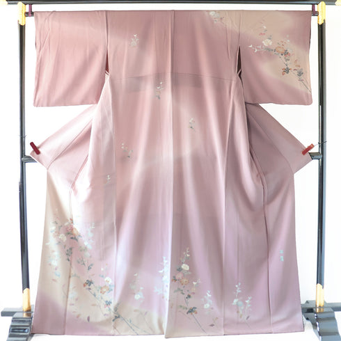 訪問着 リサイクル 身丈165.5cm 裄66.8cm 袷 菊柄 ピンク LLサイズ セミフォーマル お洒落 正絹 広衿 Sランク