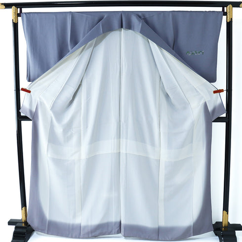 付下げ リサイクル 身丈161.5cm 裄68.4cm 袷 おしゃれ花瓶・ぶどう柄 押し花あり ブルー Lサイズ お洒落 正絹 広衿 Sランク