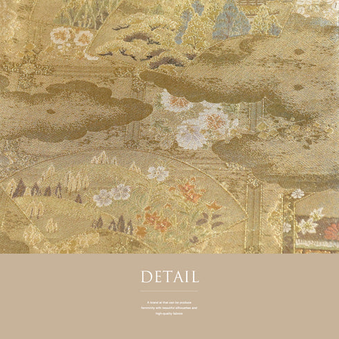 袋帯 リサイクル 帯丈444cm 全通 京雅宮中絵巻 本金箔全通丸帯 はぎれに落款 ゴールド Mサイズ 正絹 Sランク フォーマル