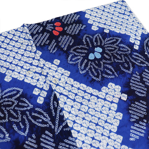 浴衣 リサイクル 夏着物 身丈150.5cm 裄63.5cm 夏物 絞り 花柄 ジュニアサイズ ネイビー Sサイズ カジュアル 木綿 洗える着物 バチ衿 Aランク