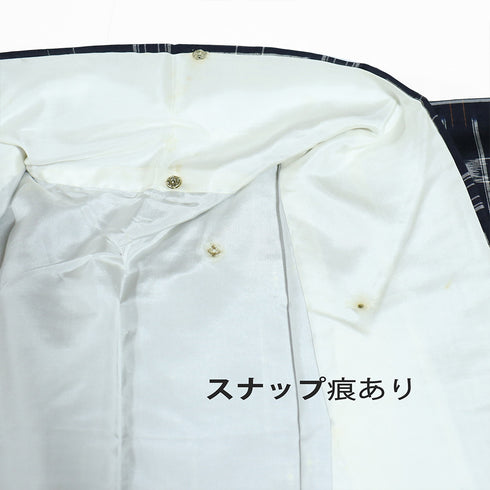 紬 リサイクル 身丈152.2cm 裄62.4cm 袷 琉球かすり 絣柄 ネイビー Sサイズ お洒落 カジュアル 証紙 正絹 広衿 Aランク