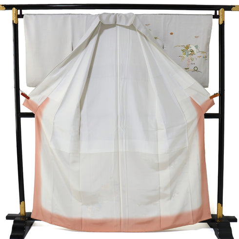 訪問着 リサイクル 身丈162cm 裄66cm 袷 花柄 ホワイト Lサイズ フォーマル セミフォーマル 正絹 広衿 Sランク