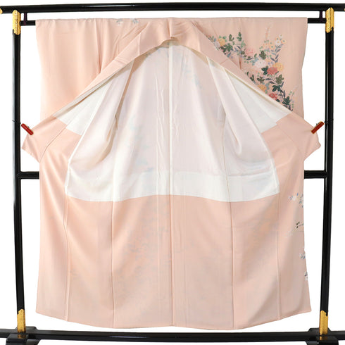 訪問着 リサイクル 身丈150.7cm 裄62.4cm 袷 菊柄 ピンク Sサイズ セミフォーマル お洒落 正絹 広衿 Sランク