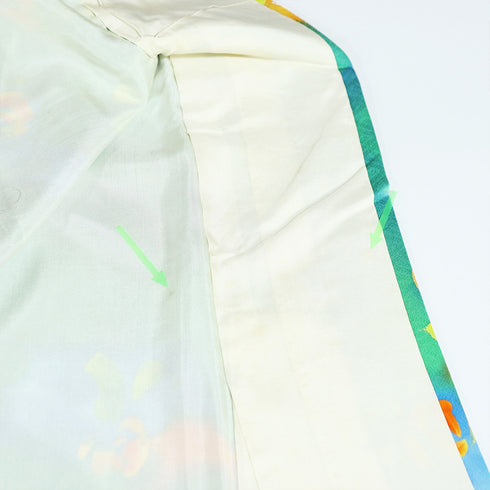 小紋 リサイクル 身丈156cm 裄62.4cm 袷 花柄 ぼかし柄 グリーン Mサイズ お洒落 カジュアル 正絹 広衿 Aランク