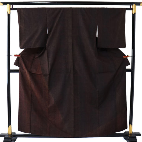 訪問着 リサイクル 身丈158.5cm 裄63.2cm 袷 紬 ブラウン Mサイズ お洒落 正絹 広衿 Sランク