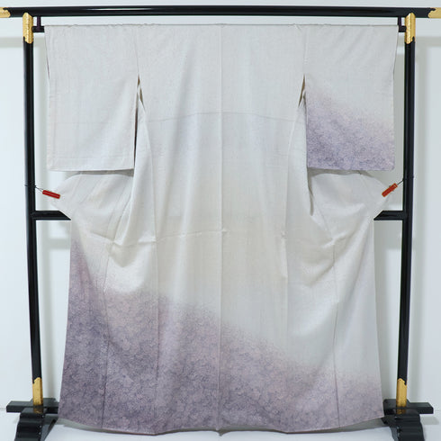付下げ リサイクル 身丈161.5cm 裄68.4cm 袷 杢目絞り柄 パープル Lサイズ お洒落 正絹 広衿 Sランク