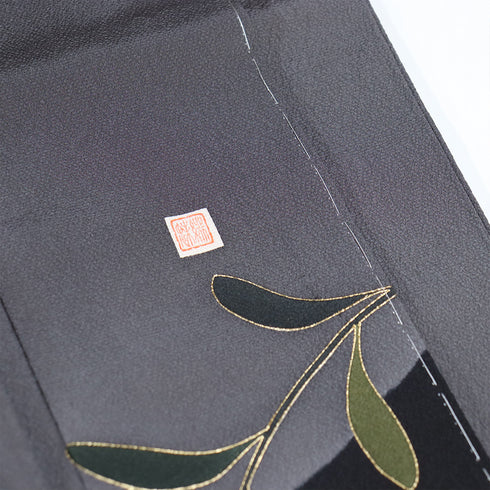 訪問着 リサイクル 身丈162.5cm 裄62cm 袷 丸に橘や菊柄 箔 金彩 ブラック Lサイズ セミフォーマル お洒落 正絹 広衿 Sランク