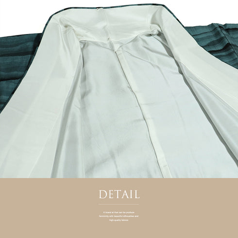 紬 リサイクル 身丈163.7cm 裄69.8cm 袷 一蔵プレミアム10加工 雲海模様 グリーン Lサイズ カジュアル お洒落 正絹 広衿 Sランク