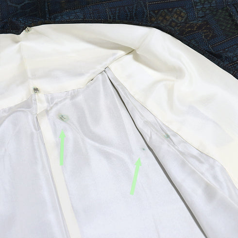 本場大島紬 リサイクル 身丈159.5cm 裄63.2cm 袷 伝統工芸柄 ネイビー Mサイズ カジュアル 証紙 正絹 広衿 Sランク