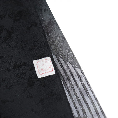 訪問着 リサイクル 身丈160.5cm 裄65.8cm 袷 幾何学柄 地紋 ブラック Lサイズ お洒落 落款 正絹 広衿 Sランク