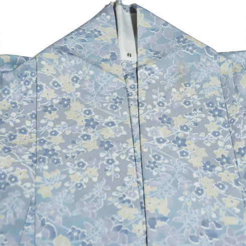 小紋 リサイクル 身丈167cm 裄68cm 単衣 草花柄 既製品 トールサイズ ブルー LLサイズ お洒落 カジュアル ポリエステル 洗える着物 広衿 Sランク