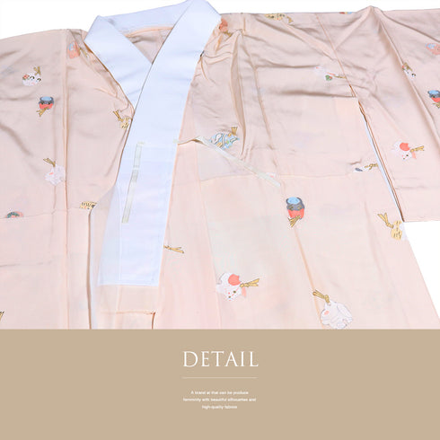 長襦袢 リサイクル 長襦袢 身丈122.5cm 裄64cm 袷 干支と鈴柄 箔 ピンク Sサイズ お洒落 正絹 袖無双 Aランク