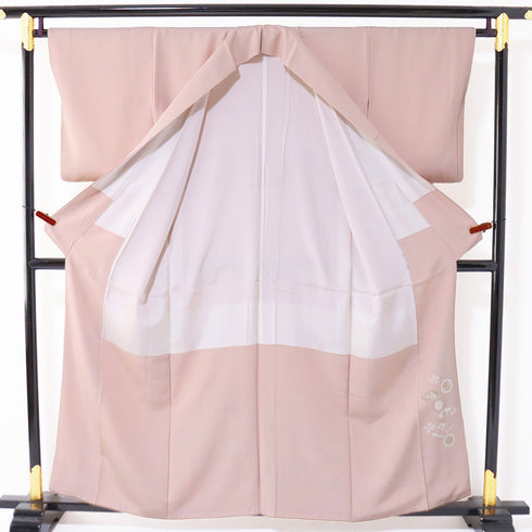 色留袖 リサイクル 身丈156.5cm 裄64.4cm 袷 箔加工 花丸 鳳凰 吉祥文様 比翼無し ピンク Mサイズ フォーマル 正絹 広衿 Sランク