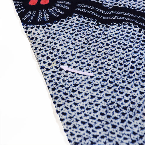 浴衣 リサイクル 夏着物 身丈149cm 裄61.5cm 夏物 絞り 花柄 ジュニアサイズ ネイビー SSサイズ カジュアル お洒落 木綿 洗える着物 バチ衿 Aランク