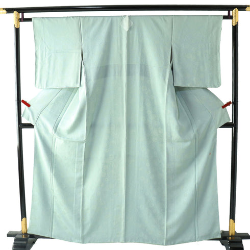 訪問着 リサイクル 身丈158.7cm 裄64cm 袷 無地 花柄地紋 絵羽 平和屋 光琳 グリーン Mサイズ セミフォーマル お洒落 一つ紋 正絹 広衿 Sランク