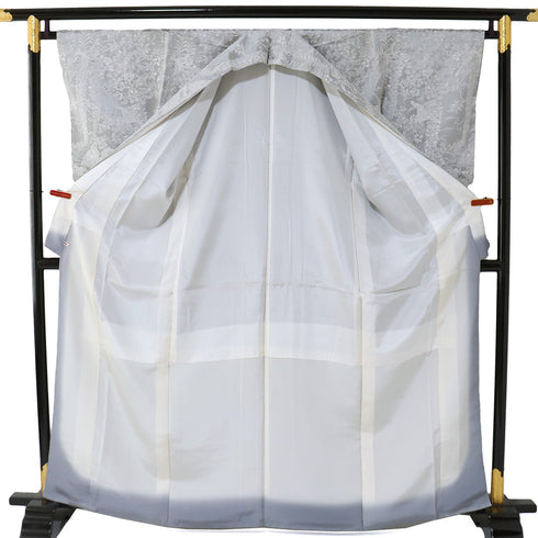 訪問着 リサイクル 身丈163.5cm 裄66cm 袷 鳳凰に花や蝶柄 山岡古都 天目織 グレー Lサイズ お洒落 正絹 広衿 Aランク