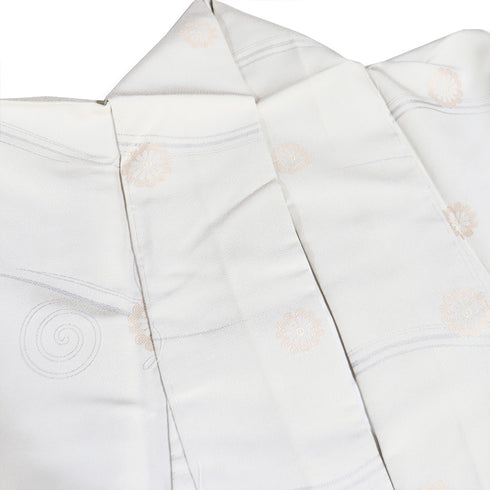 小紋 リサイクル 身丈153.8cm 裄64.8cm 袷 お召 菊やデザイン鶴 パールトーン加工 グレー Sサイズ お洒落 正絹 広衿 Sランク