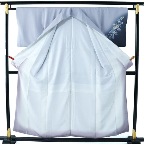 付下げ リサイクル 身丈151.8cm 裄61.2cm 袷 辻ヶ花柄 絞り加工 ミシン 胴裏化繊 ブルー Sサイズ セミフォーマル お洒落 正絹 広衿 Sランク