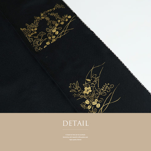 訪問着 リサイクル 身丈154.5cm 裄62.8cm 袷 総絞り 草花模様 部分刺繍 金彩加工 ゆったりサイズ ブラック Sサイズ お洒落 正絹 広衿 Sランク