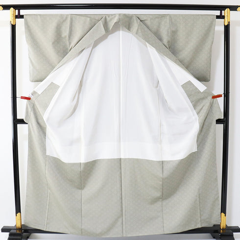 訪問着 リサイクル 身丈159.5cm 裄64.6cm 袷 織り段ぼかし柄 グリーン Mサイズ セミフォーマル お洒落 落款 一つ紋 正絹 広衿 Sランク