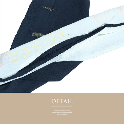 付下げ リサイクル 身丈165.8cm 裄66.6cm 袷 色紙に菊や梅柄 箔 松井青々 ネイビー LLサイズ お洒落 落款 しつけ糸 正絹 広衿 Sランク