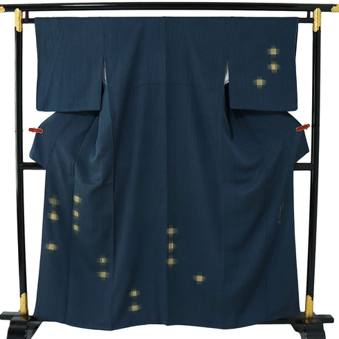 訪問着 リサイクル 身丈157.5cm 裄64.2cm 袷 地紋 刺繍 箔 岩井流家元岩井友見 ブルー Mサイズ お洒落 正絹 広衿 Sランク