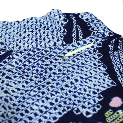 浴衣 リサイクル 夏着物 身丈154.7cm 裄68cm 夏物 絞り 花柄 ネイビー Sサイズ カジュアル 木綿 洗える着物 バチ衿 Bランク